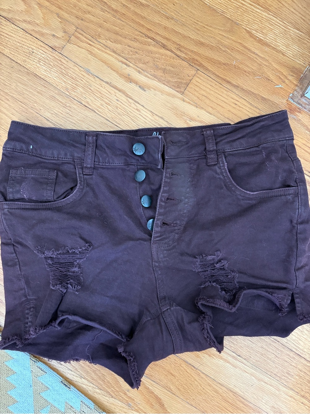 Harlow Maroon Red Distressed Button-Front Jean Shorts